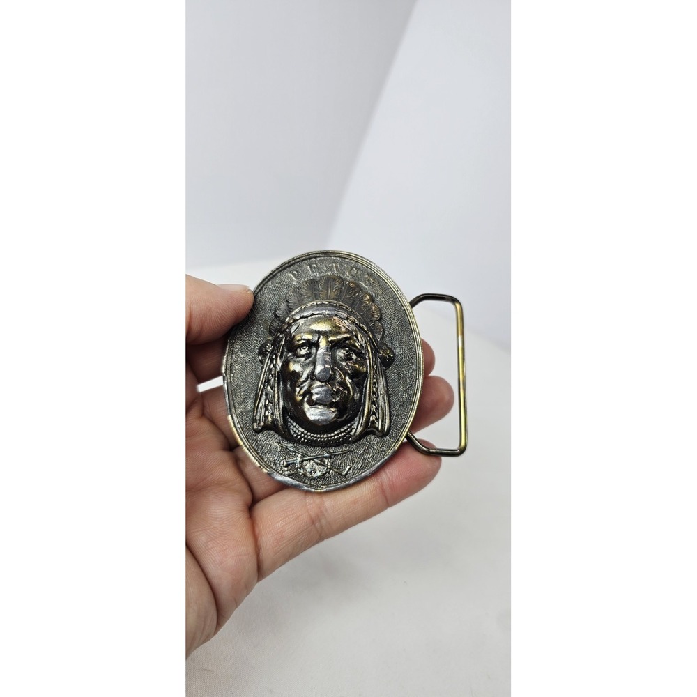 Vintage 1978 Wyoming Studio Art Works Belt Buckle‎ Native American Chief